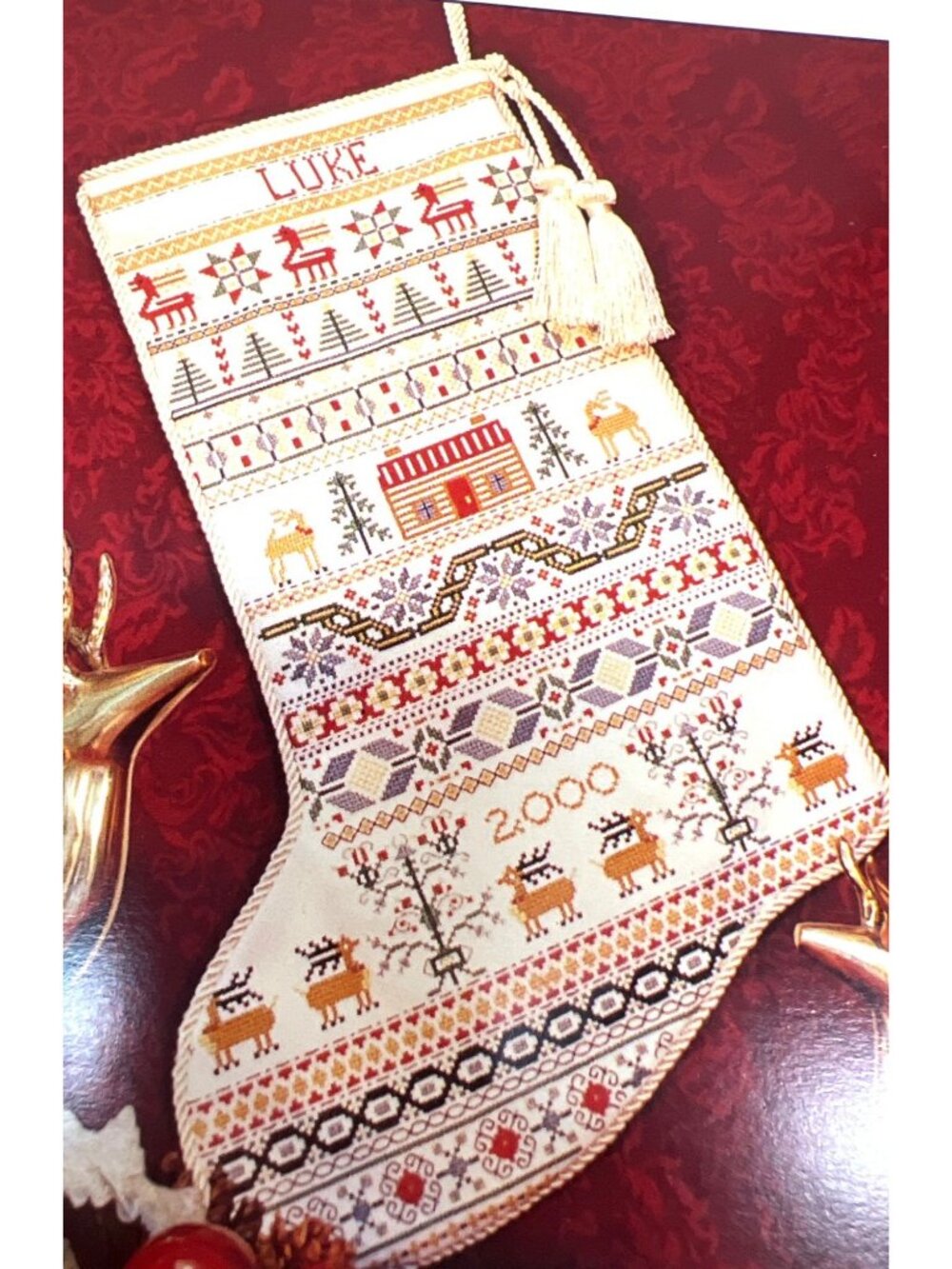 Reindeer Christmas Stocking Cross Stitch Pattern By Rosewood Manor X-1223